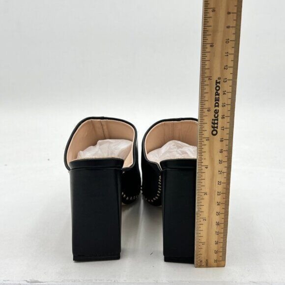 FSJ Women Closed Squared Toe Mules Slip On Chunky Mid High Heels Backless Sandal - Picture 3 of 6